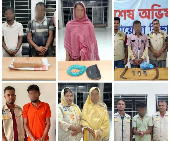 বরিশালে মাদকবিরোধী অভিযানে অস্ত্র-ইয়াবা-গাঁজাসহ ২১ জন আটক