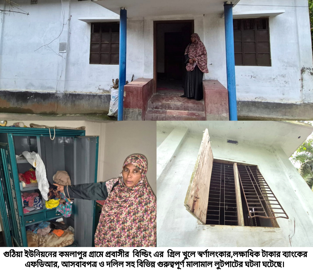 গুঠিয়ায় প্রবাসীর বাড়ি থেকে স্বর্ণালংকার, আসবাবপত্র, ব্যাংকের এফডিআর, জমির দলিল লুটপাট
